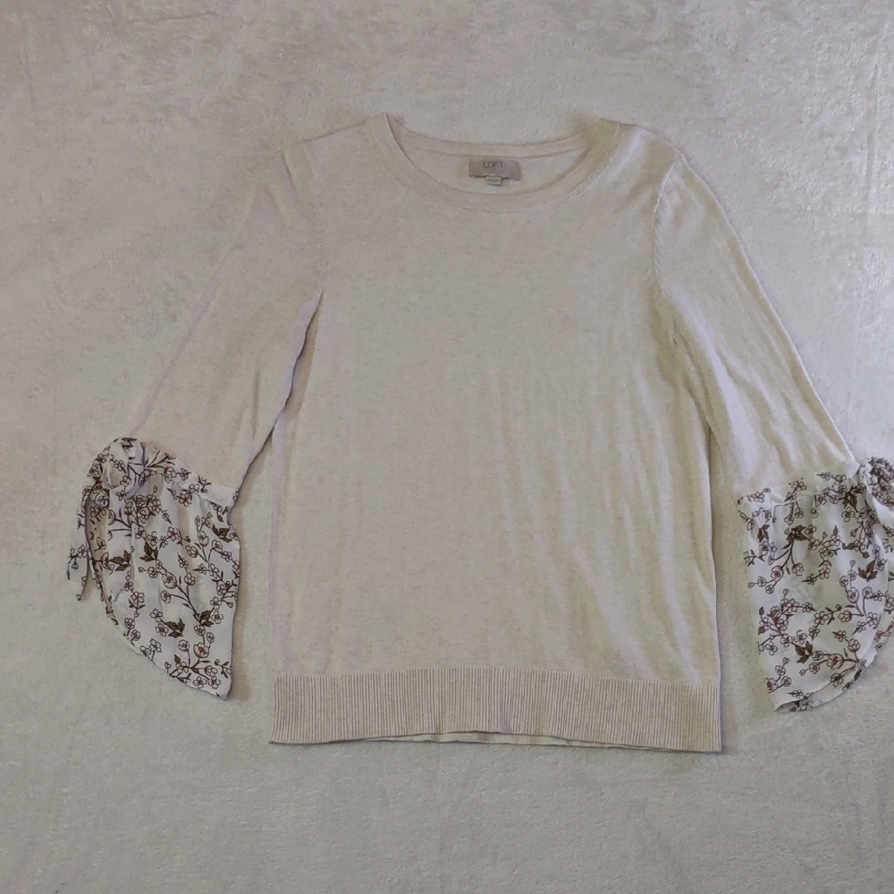 LOFT Cream Knit Top With Bell Sleeves, S/M Whimsy